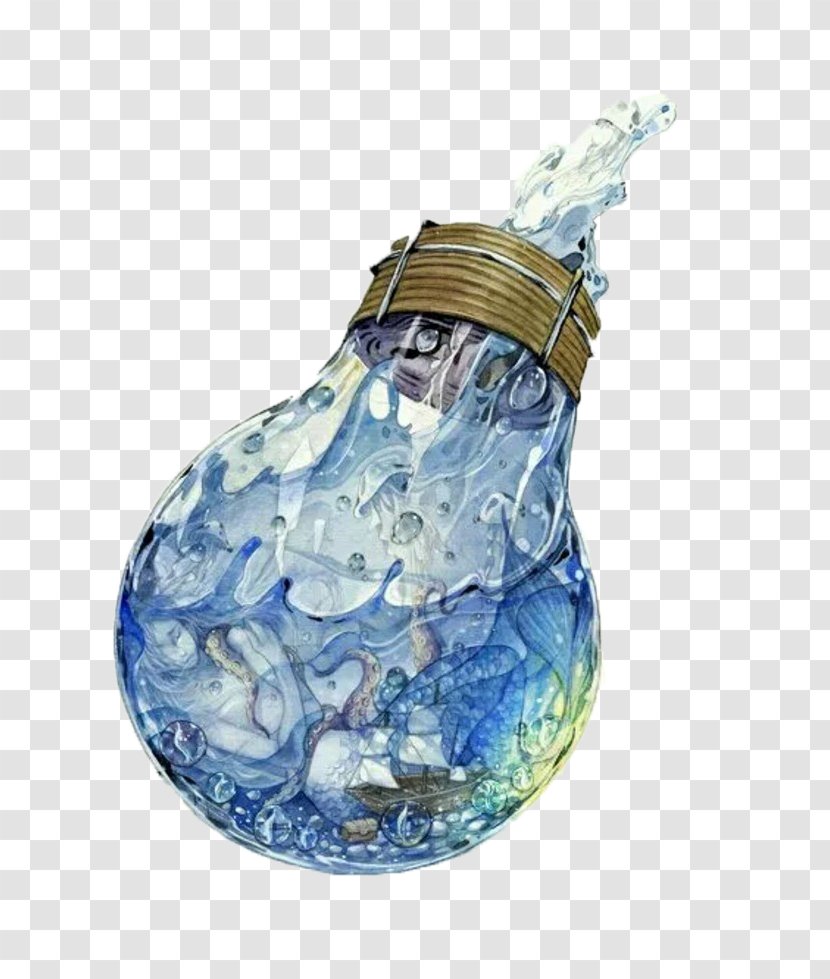 Watercolor Painting - Glass - Bulb Ocean Transparent PNG
