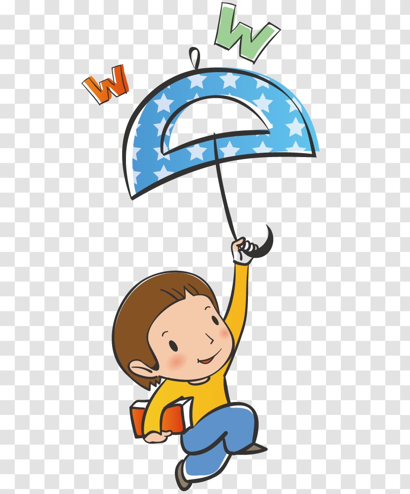 Childhood Cartoon Wallpaper - Artwork - Boy Holding An Umbrella Transparent PNG