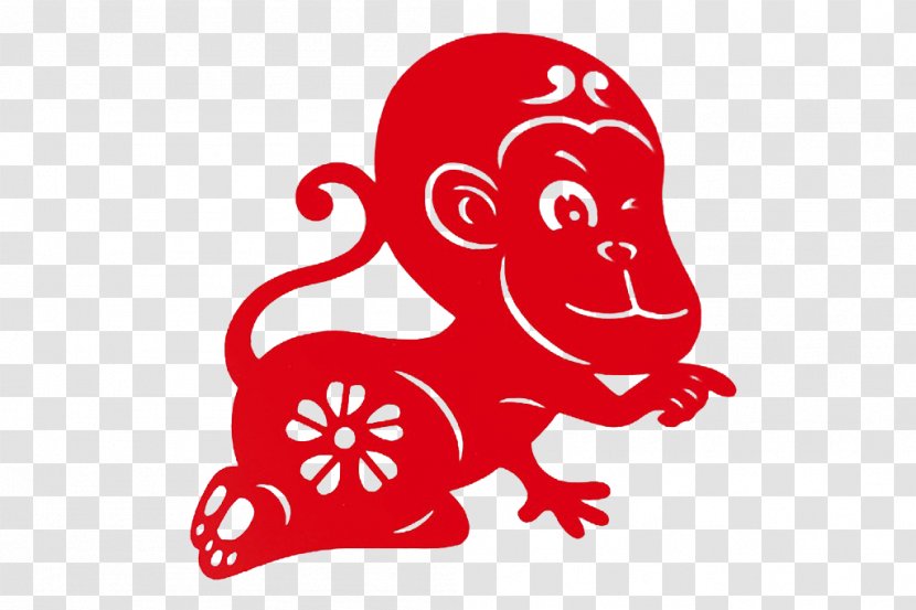 Monkey Chinese New Year Papercutting Illustration - Flower - Zodiac Paper-cut Transparent PNG