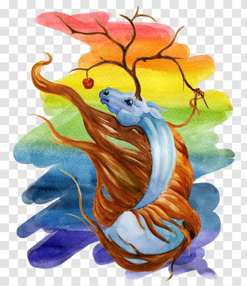 Watercolor Painting Rainbow Illustration - Gratis - Hand-painted Dragon Transparent PNG