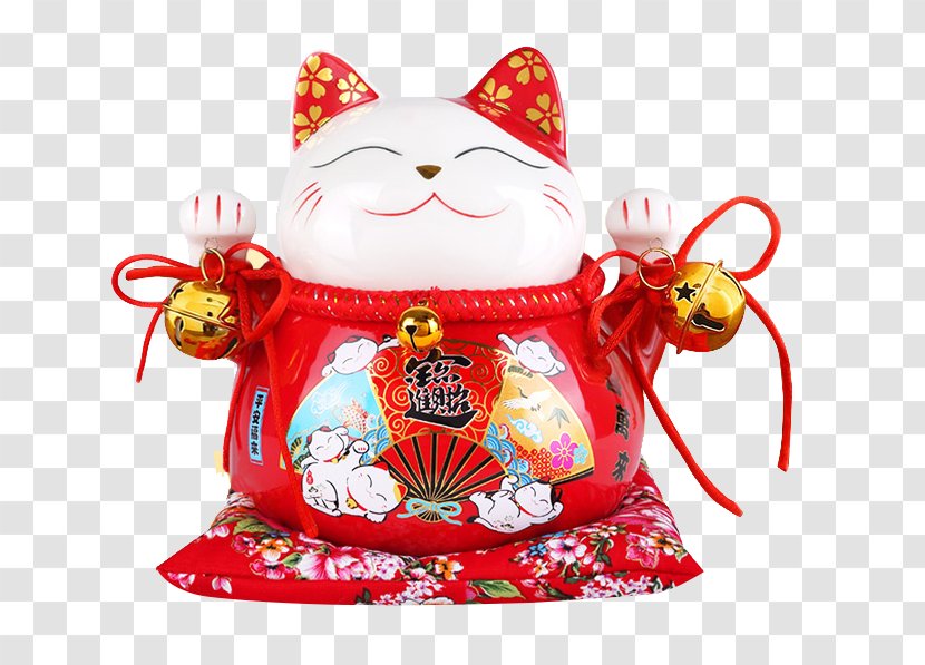Cat Maneki-neko Ceramic Goods Luck - Christmas Ornament - Auspicious Lucky Decoration Transparent PNG