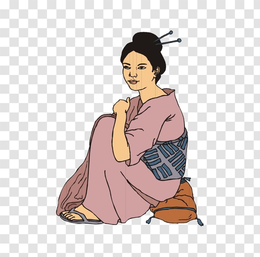 Japan Kimono Cartoon Woman Illustration - Silhouette - A Seated Japanese In Transparent PNG