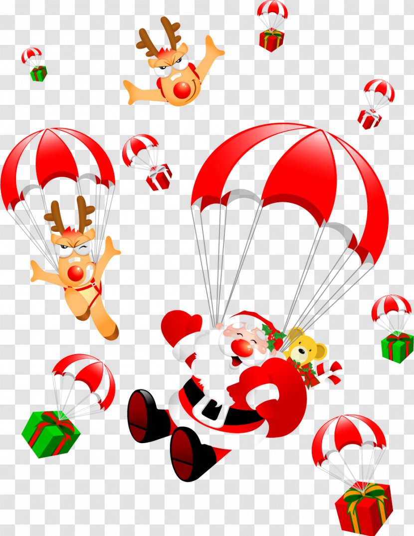 Santa Claus Christmas Clip Art - Parachute - Hand-painted Ornaments With Presents Transparent PNG