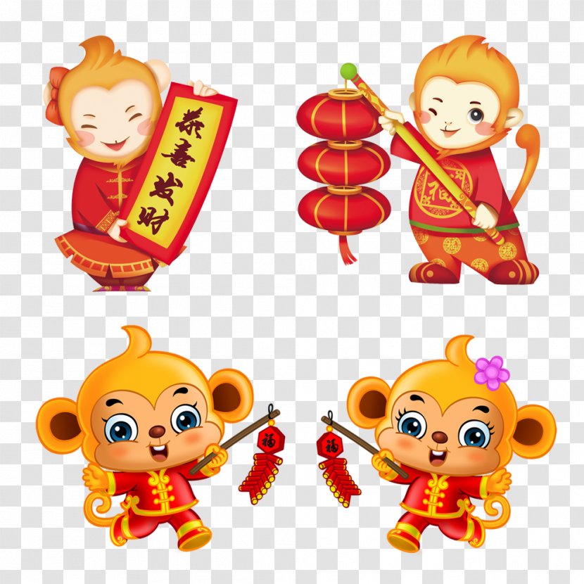 Cartoon Monkey Photography - Painting - New Year Cute Little In Pairs Transparent PNG
