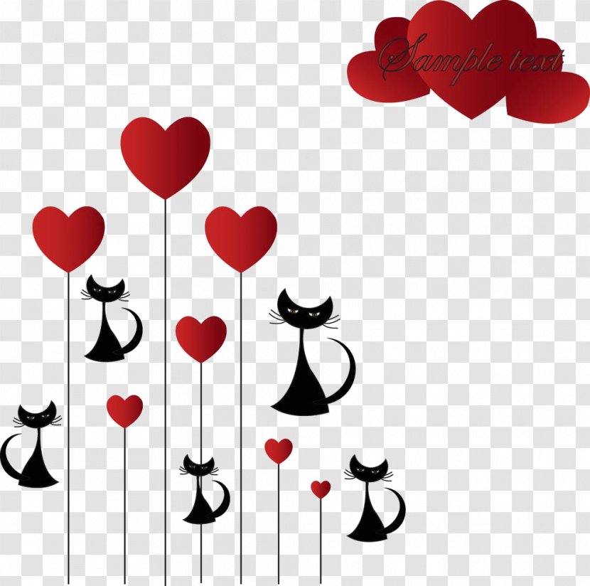 Black Cat Euclidean Vector Illustration - Cartoon Loves Transparent PNG