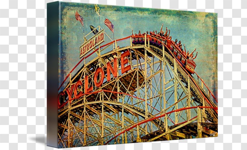 Coney Island Cyclone Wooden Roller Coaster Six Flags Great America Art - Work Of - James Transparent PNG