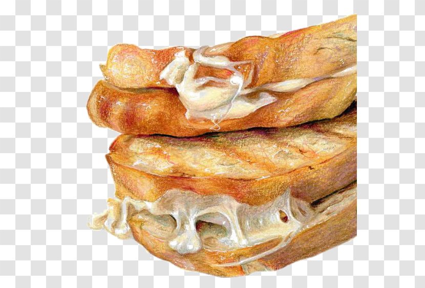 Cheese Sandwich Danish Pastry Toast Pizza Bread - Hand-painted Vintage Transparent PNG