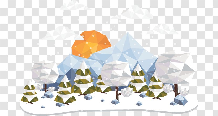 Polygon Low Poly - Vector Christmas Snow Mountain Sunrise Transparent PNG