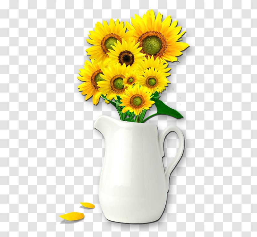 White Vase Common Sunflower - Floristry - Flower Basket Transparent PNG