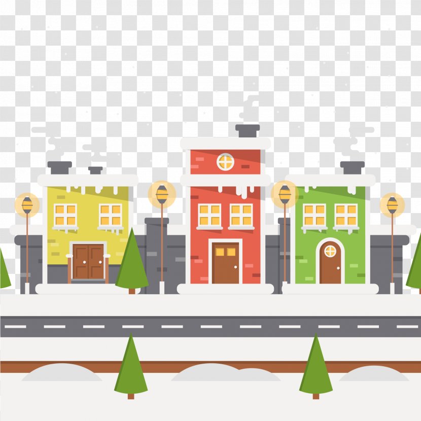 Christmas Illustration - Street - Snow City Transparent PNG