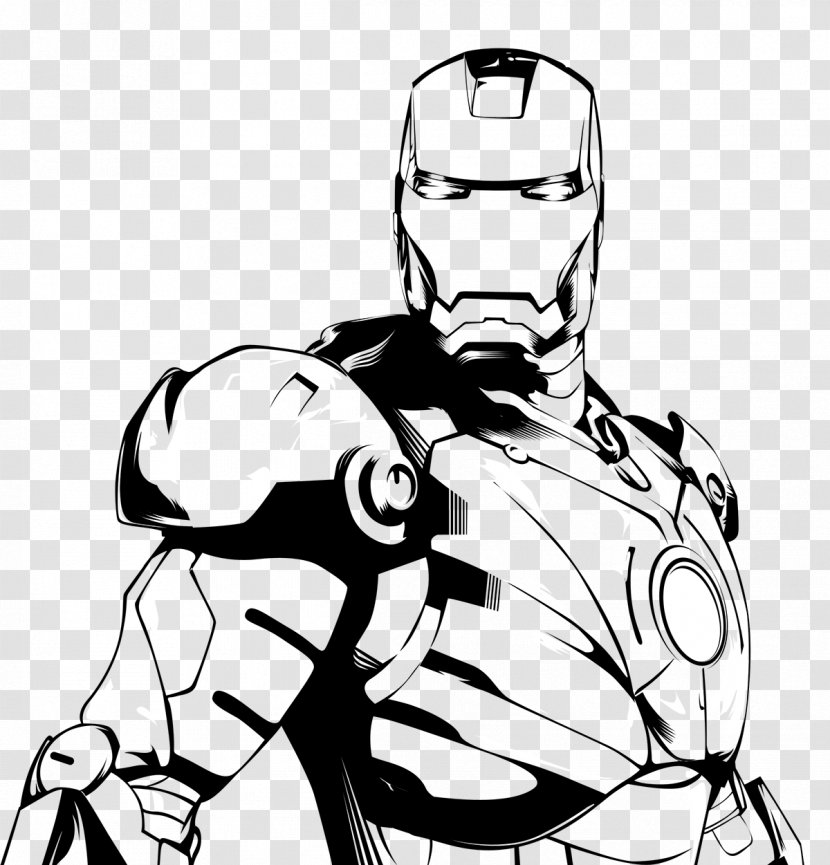 Iron Man Black And White Drawing Line Art Clip - Ironman Transparent PNG