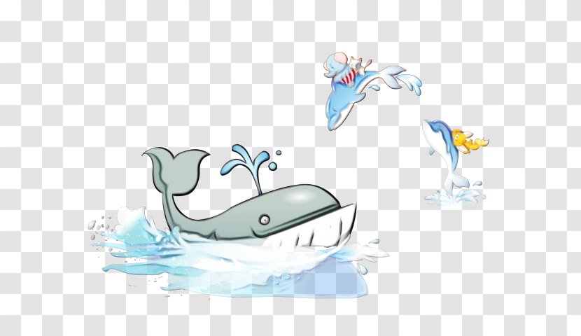 Marine Mammal Cetacea Water Cartoon Whale - Watercolor - Sperm Dolphin Transparent PNG
