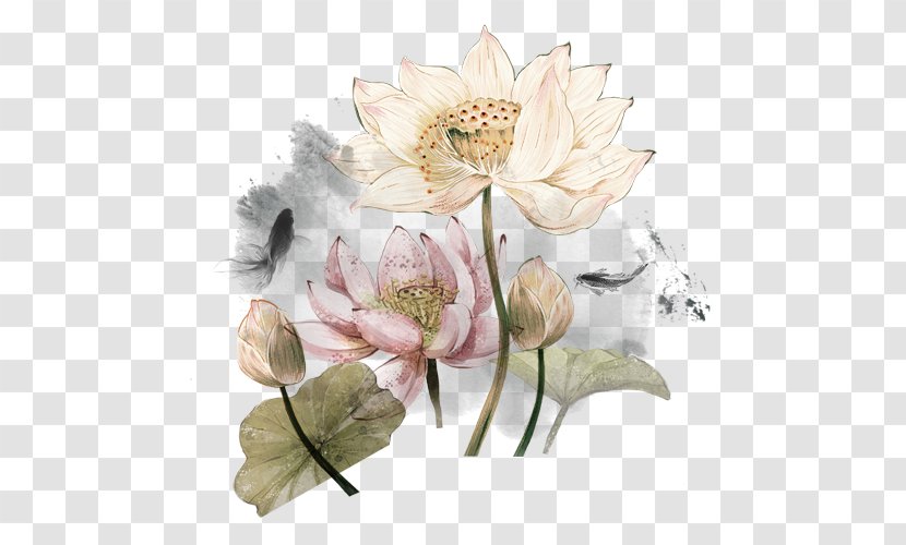 Ink Wash Painting Nelumbo Nucifera Poster Chinoiserie - Lotus Transparent PNG