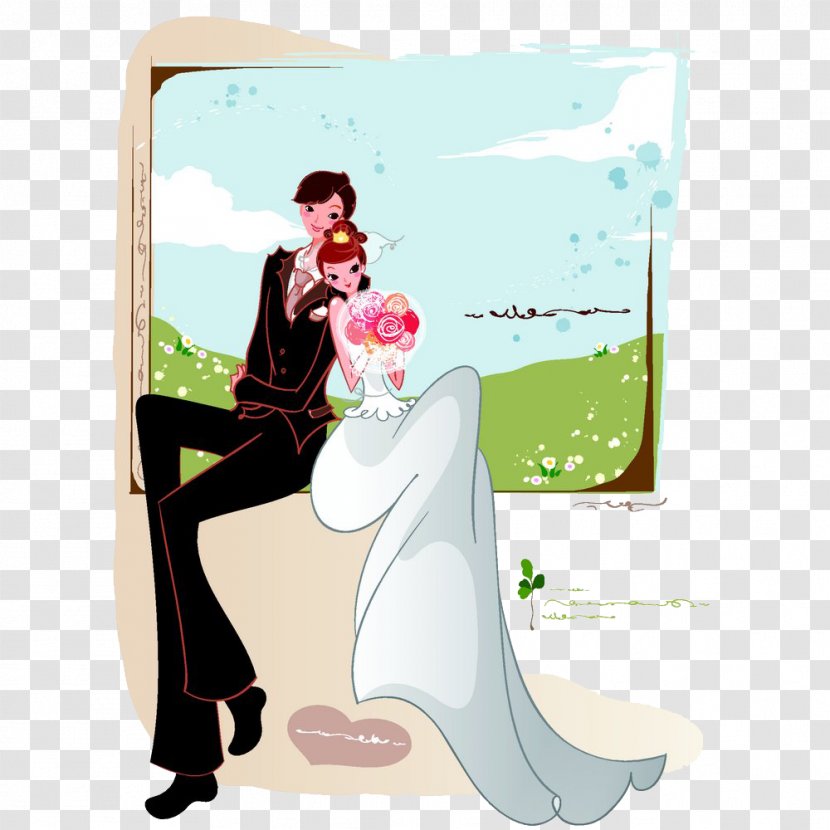 Wedding Invitation Bridegroom Marriage - Shoe - Cartoon Bride And Groom Transparent PNG