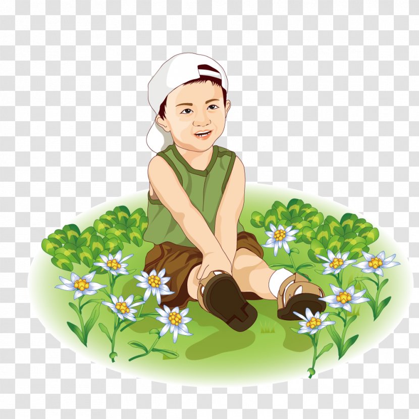 Cartoon Child Illustration - Silhouette - Boy Sitting On The Grass Transparent PNG