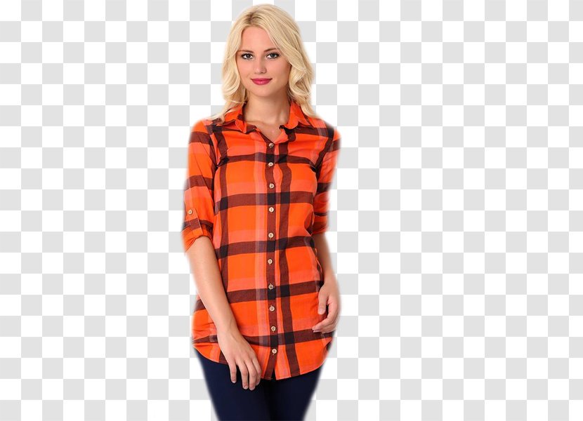 Tartan Blouse Sleeve Button Dress Transparent PNG