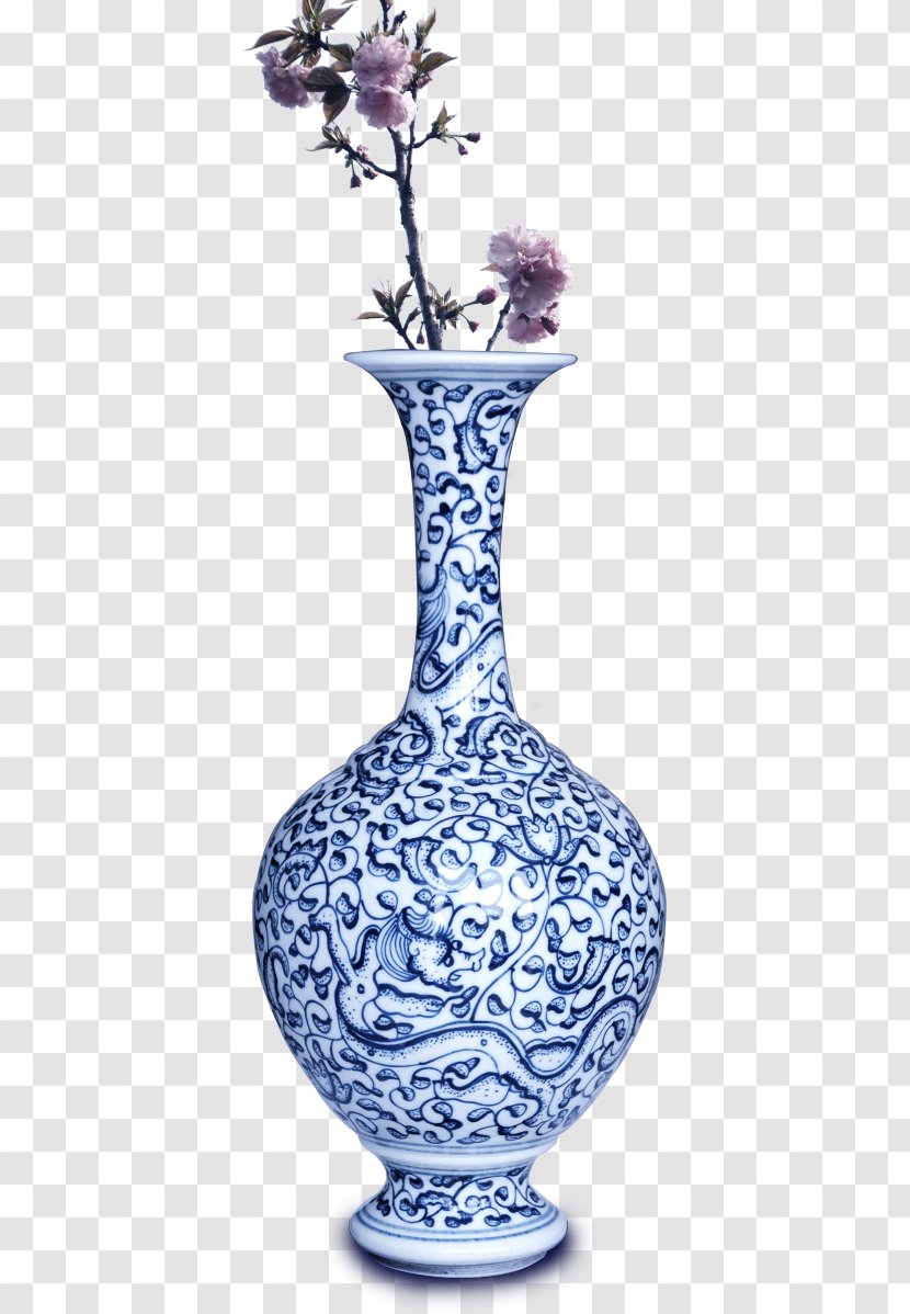 Vase Blue And White Pottery Porcelain - Barware Transparent PNG