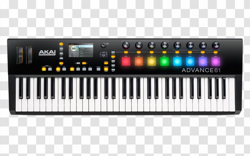 Computer Keyboard Akai Advance 61 MIDI Controllers - Watercolor - Musical Instruments Transparent PNG