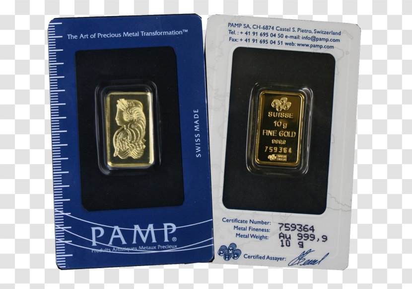Gold Bar PAMP Coin Switzerland - Minted Transparent PNG
