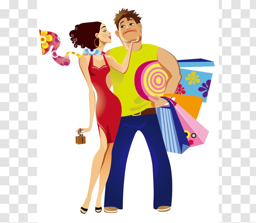 Woman Cartoon Shopping - Watercolor - Husband And Wife Transparent PNG
