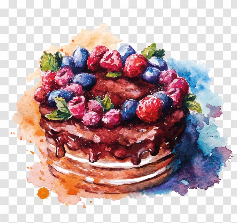 Layer Cake Watercolor Painting Drawing - Chocolate - Strawberry Transparent PNG