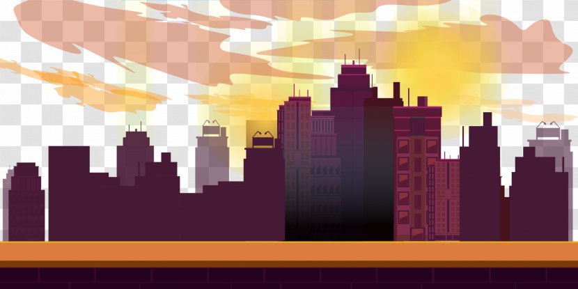 City Sunset - Silhouette - Purple Transparent PNG