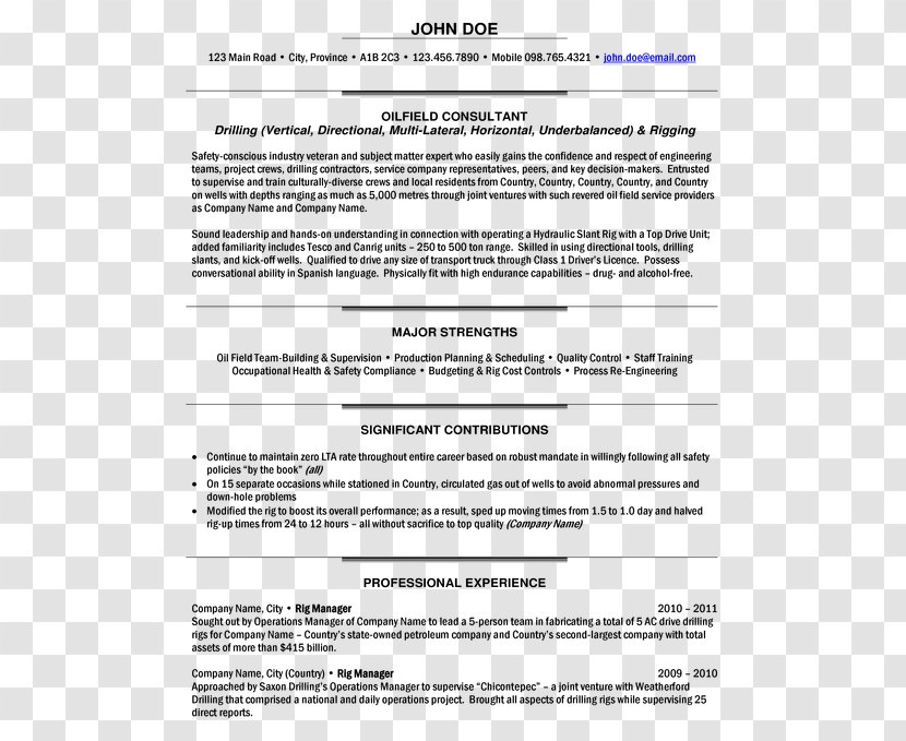 Résumé Template Project Manager Cover Letter Job Description - Personal Assistant - Malampaya Gas Field Transparent PNG