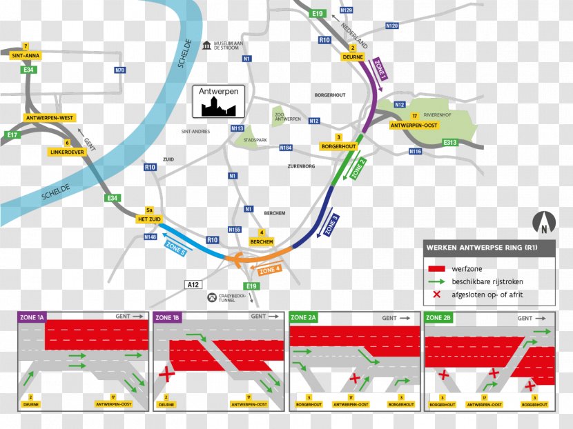 R1 Ring Road Oosterweel Link Brussels Agentschap Wegen En Verkeer Ghent - Diagram - Hinder Transparent PNG