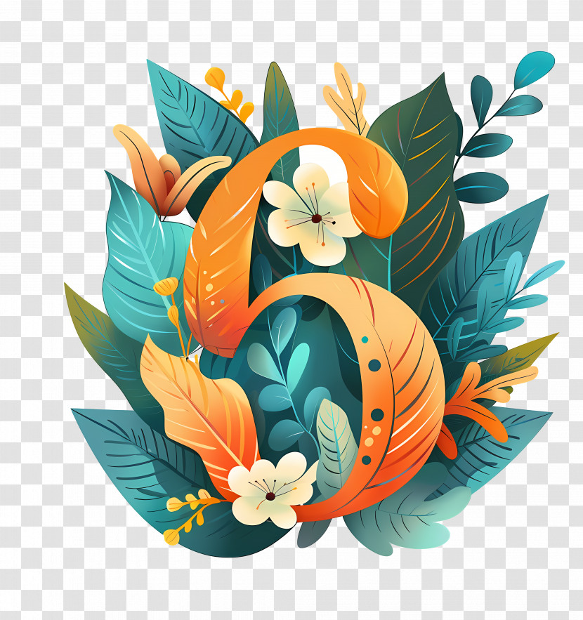 Sunset Beach - Decorative Number Six With Foliage Transparent PNG
