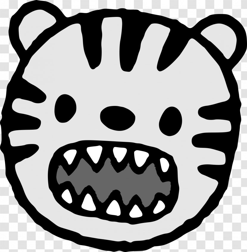 Cartoon Black And White Clip Art - Bengal Tiger - Roar Transparent PNG