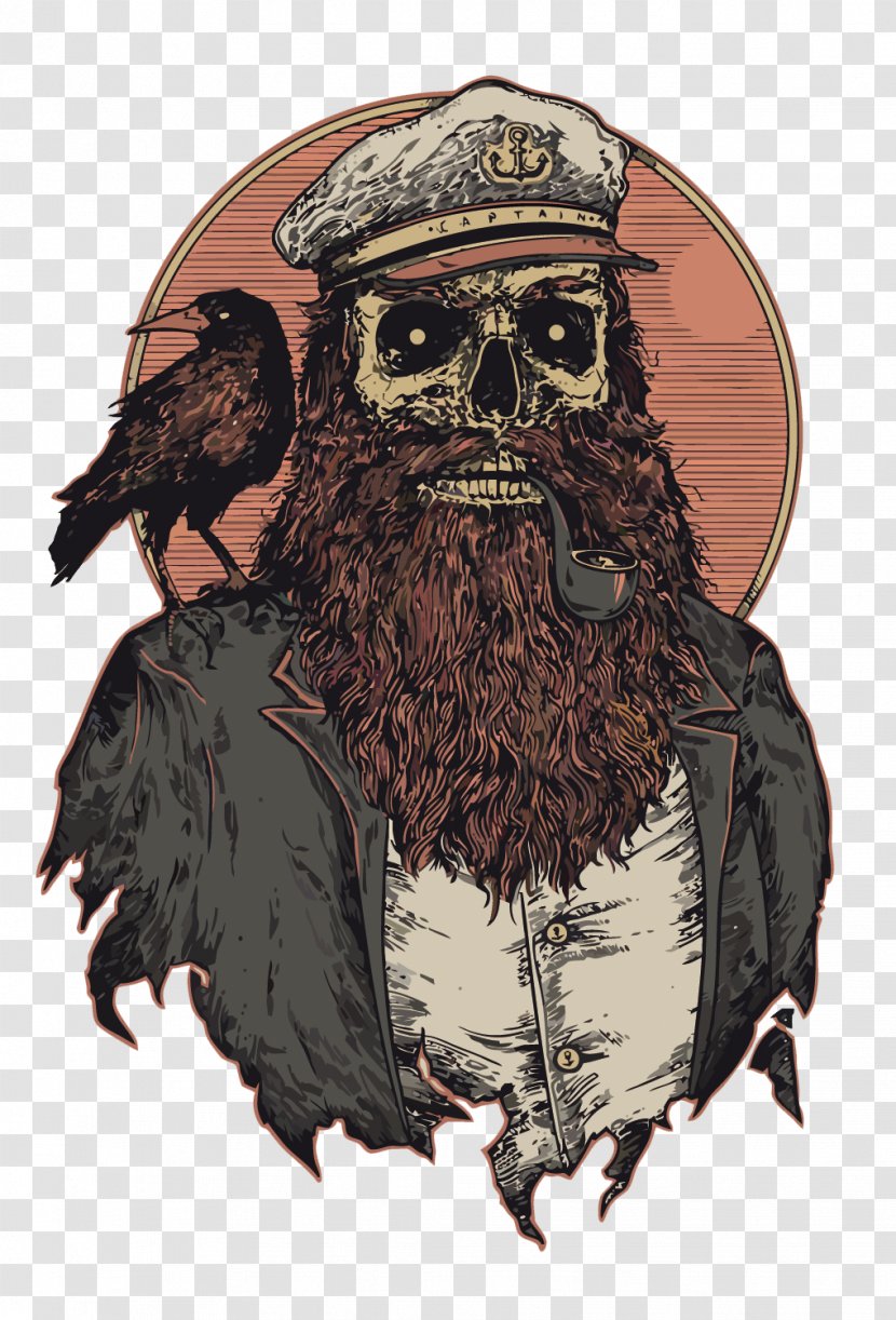 T-shirt Skull Drawing Art Illustration - Facial Hair - Vector Devil Captain Transparent PNG