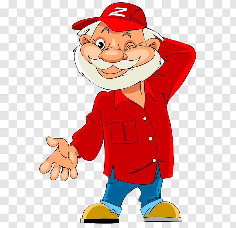 Cartoon Drawing Clip Art - White-bearded Old Man In Red Overalls Transparent PNG