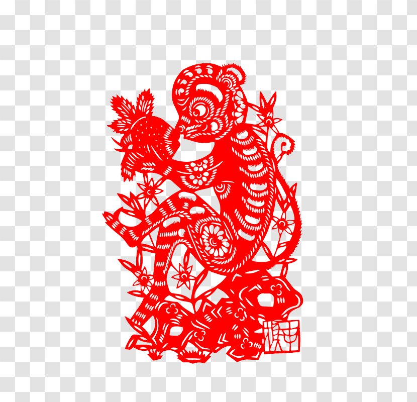 Monkey Papercutting Chinese Zodiac New Year - Heart - Paper-cut Monkeys Transparent PNG