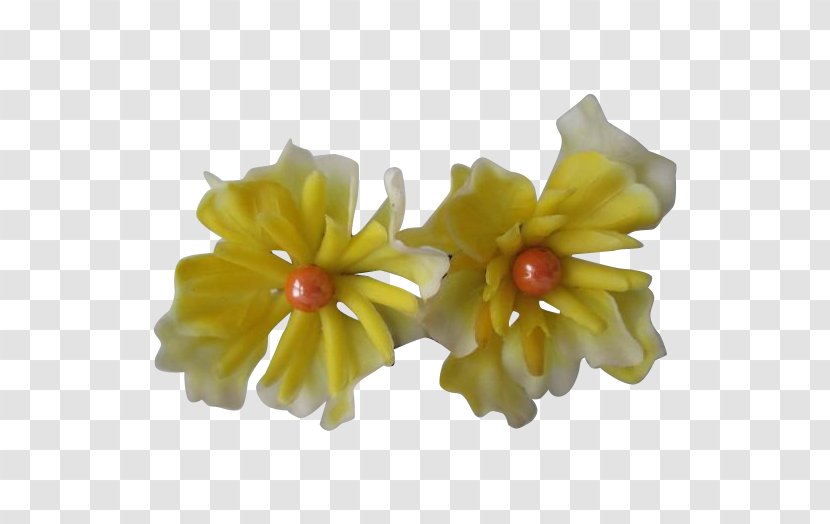 Yellow Earring Flower 1960s Plastic Transparent PNG