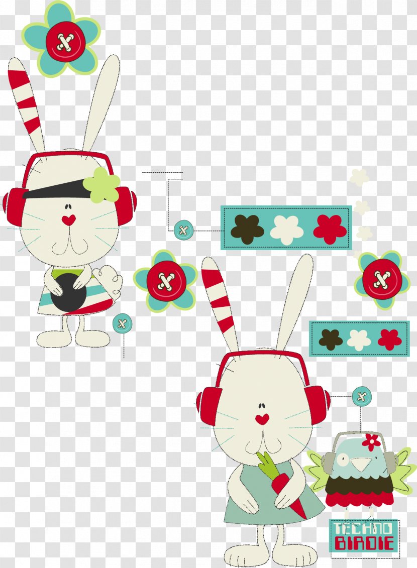 Headphones Illustration - Christmas Ornament - Vector Painted Rabbit Wearing Transparent PNG