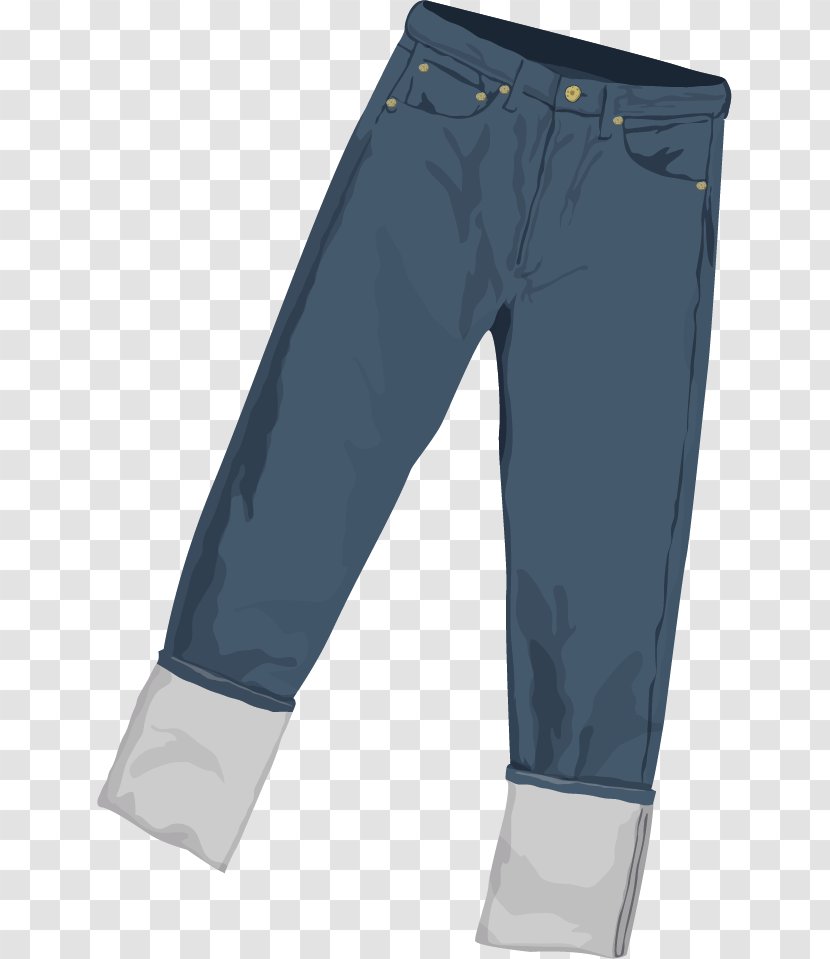 Trousers Jeans - Blue - Vector Hand-painted Transparent PNG