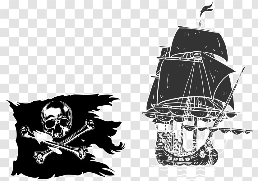 Jolly Roger Skull And Crossbones Royalty-free Illustration - Monochrome - Black Pirate Transparent PNG