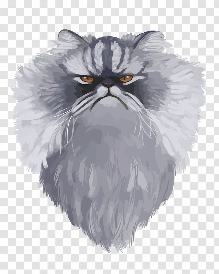 Persian Cat Kitten Hello Kitty Whiskers Caricature - Vector Watercolor Transparent PNG