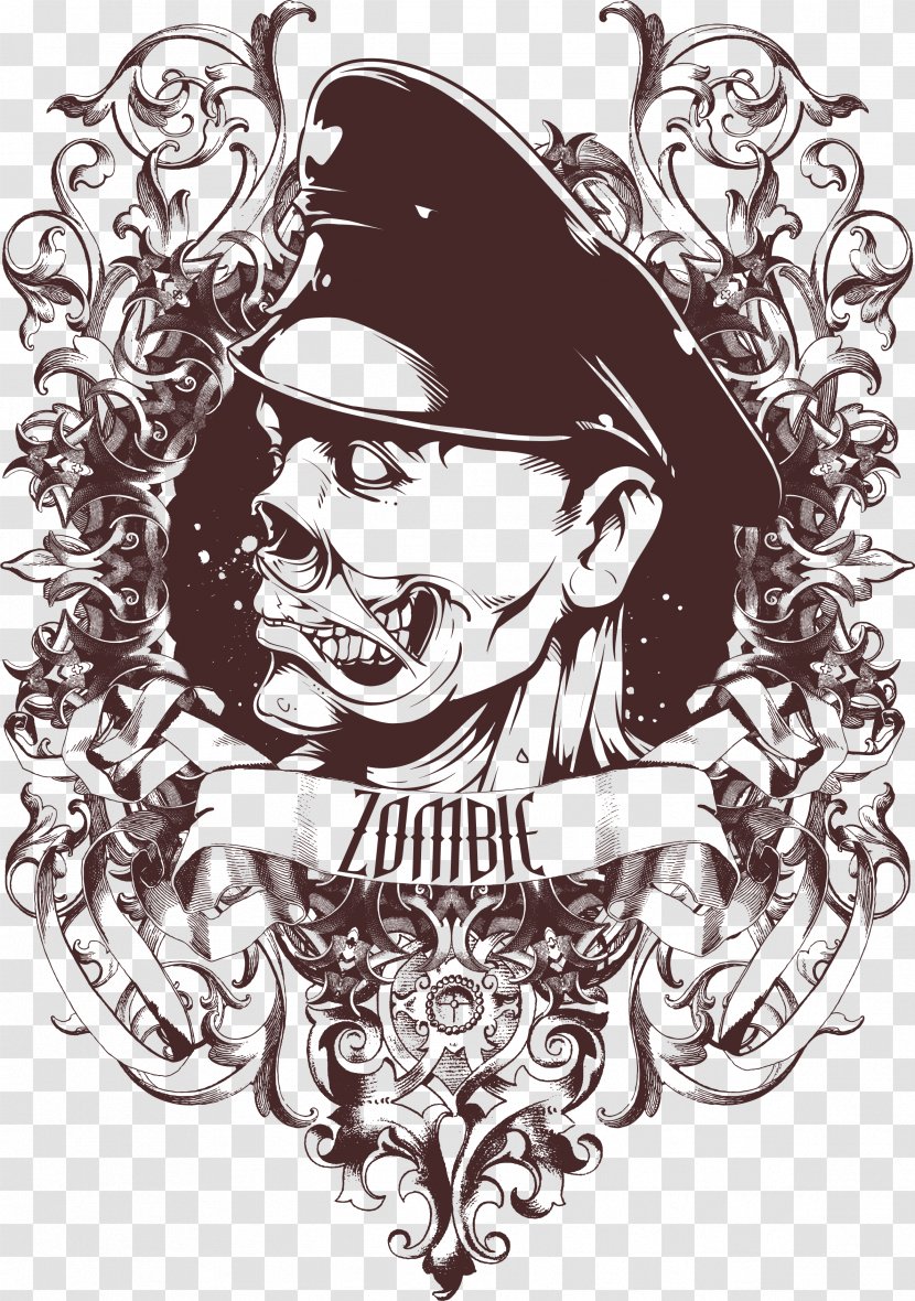 Printed T-shirt Skull Illustration - Art - Wearing A Cap POLICE Transparent PNG