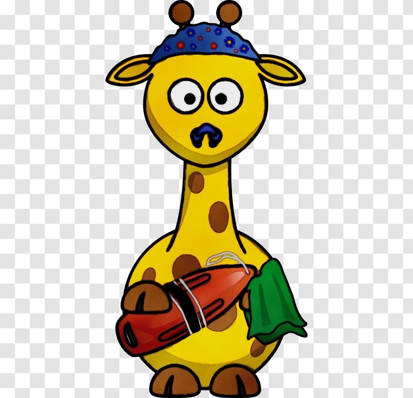 Giraffe Giraffidae Yellow Cartoon Clip Art - Watercolor - Fictional Character Happy Transparent PNG