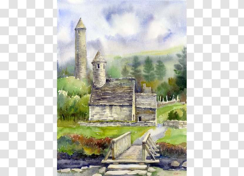 Glendalough Wicklow Watercolor Painting Art - Castle Transparent PNG