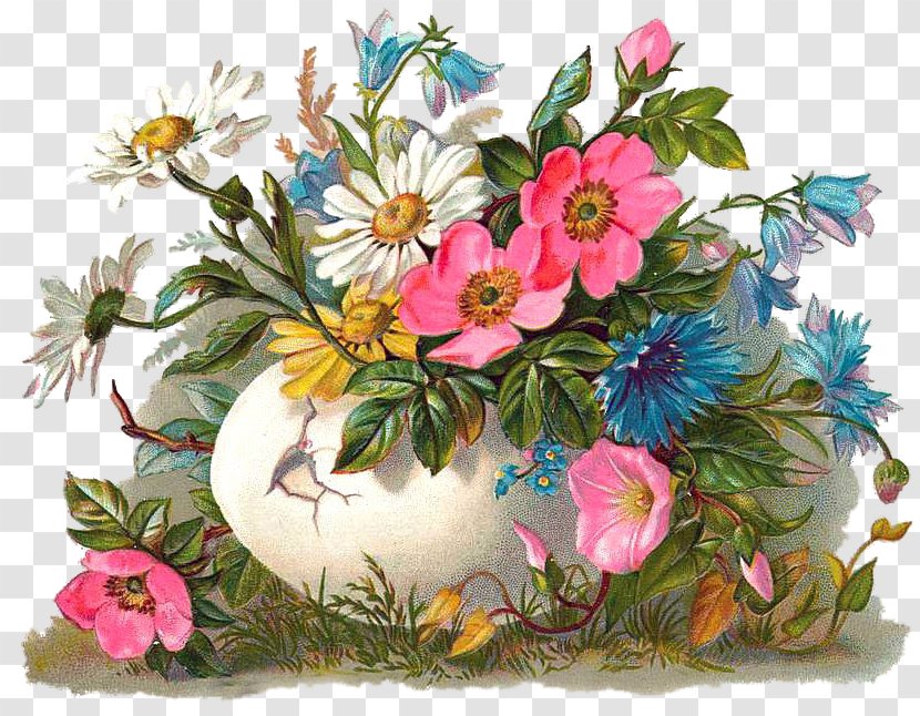 Easter Postcard Egg Bunny Resurrection Of Jesus - Flower Arranging - Floral Eggs Transparent PNG