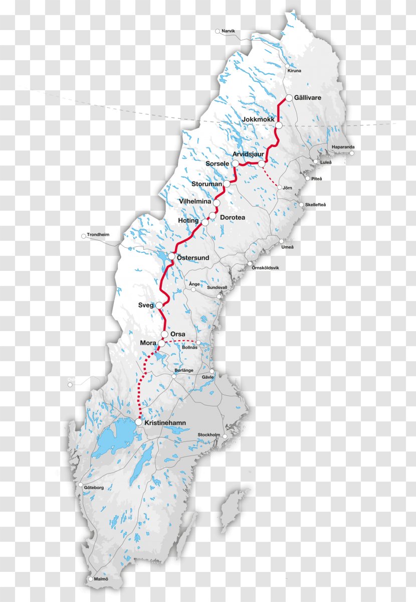 Inland Line Rail Transport In Sweden Inlandsbanan AB Map - Infrastructure Transparent PNG