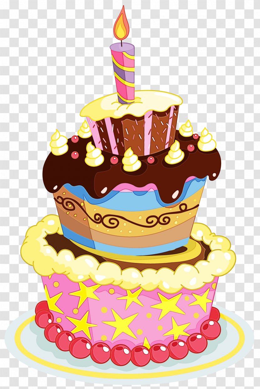 Birthday Cake Cartoon - Watercolor - Kuchen Fondant Transparent PNG