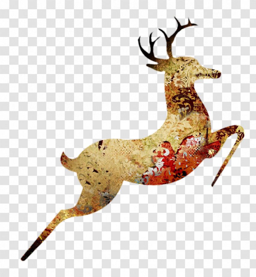 Reindeer Goat Santa Claus Sled - Christmas - Golden Transparent PNG