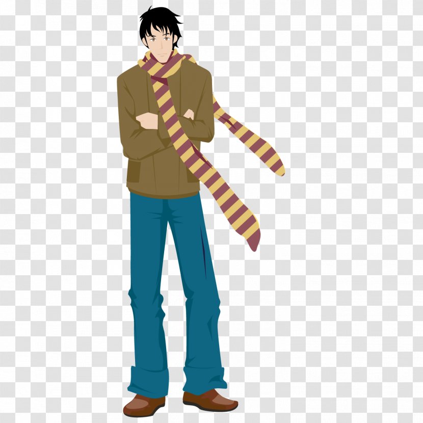 Man Cartoon Illustration - Standing - A Around Scarf Transparent PNG