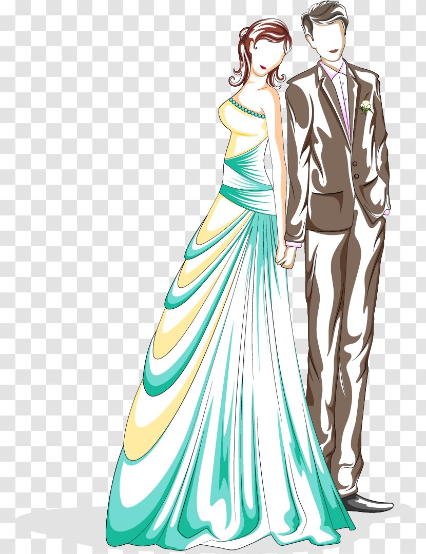 Wedding Invitation - Fashion Illustration - Valentines Day Painted The Bride And Groom Transparent PNG