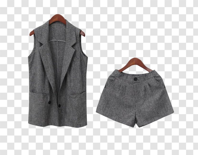 Suit Waistcoat Shorts Vest Sleeveless Shirt - Gray Female Transparent PNG