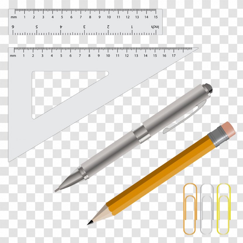 Pencil Eraser Illustration - Stationery - Ruler And Pen Picture Paper Clips Transparent PNG