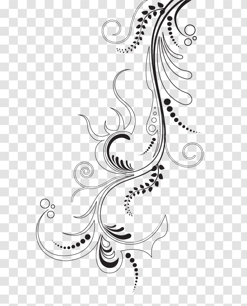 Floral Design Art Ornament - Monochrome Transparent PNG